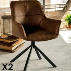 IENA Chaises Avec Accoudoirs|Chaises Contemporaines|Fauteuil pivotant contemporain microfibre grise (lot de 2)