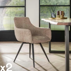GALWAY Univers Déco·Design Contemporain|Chaises Avec Accoudoirs|Fauteuil pivotant de salle à manger en bouclette sable (lot de 2)