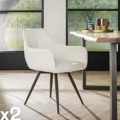 GALWAY Univers Déco·Design Contemporain|Chaises Avec Accoudoirs|Fauteuil pivotant de salle à manger en bouclette sable (lot de 2)