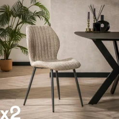 GALWAY Univers Déco·Design Contemporain|Chaises Avec Accoudoirs|Fauteuil pivotant de salle à manger en bouclette sable (lot de 2)