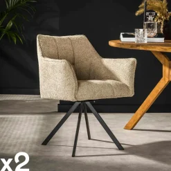 Melbourne Univers Déco·Design Contemporain|Chaises Avec Accoudoirs|Fauteuil pivotant de table en bouclette sable (lot de 2)