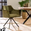 Melbourne Univers Déco·Design Contemporain|Meubles De Cuisine·Chaises|Fauteuil pivotant velours vert pied étoile (lot de 2)