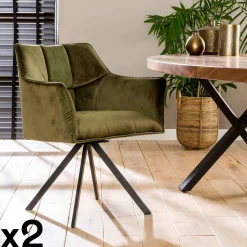 Melbourne Univers Déco·Design Contemporain|Meubles De Cuisine·Chaises|Fauteuil pivotant velours vert pied étoile (lot de 2)
