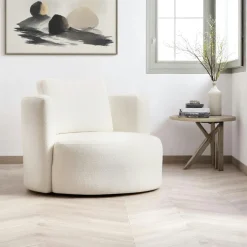 LUCCA Fauteuils En Tissu|Fauteuil rond blanc crème - tissu bouclette
