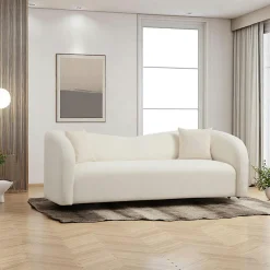 LUCCA Fauteuils En Tissu|Fauteuil rond blanc crème - tissu bouclette