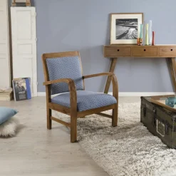 DIKA Fauteuils En Tissu|Fauteuil Teck assise tissu coton motifs feuilles rétro années 50. Dim: 61x63x81cm