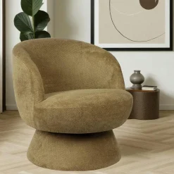 IENA Fauteuils En Tissu|Fauteuil vert pivotant - tissu chenille, style rétro