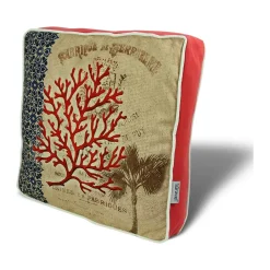 IZMIR Textile·Galettes De Chaise|Galette de chaise vintage – corail rouge et palmier