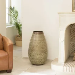 NADOR Vases|Grand vase alu martelé style amphore couleur cuivre/noir H99,5 cm