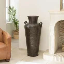 NADOR Vases|Grand vase antique doré motifs beiges H71 cm