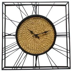 Horloges|Horloge murale décorative forme carrée avec fibres végétales