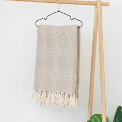 FALLON Textile·Plaids / Jetés|Jeté de canapé beige motif losanges - 130x180 cm