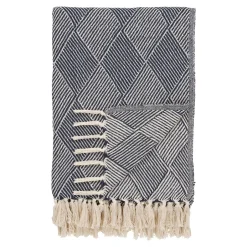 FALLON Textile·Plaids / Jetés|Jeté de canapé bleu marine motif losanges - 130x180 cm