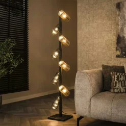 RALF Lampadaires|Lampadaire en verre ambré et chromé, 8 abat-jour