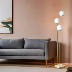 SIERRE Lampadaires|Lampadaire salon art déco, 3 globes verre dépoli