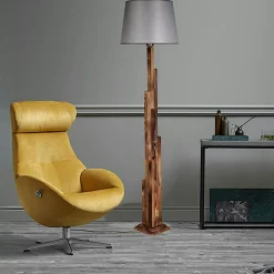 ANZIO Lampadaires|Lampadaire salon en bois sculpté abat-jour beige