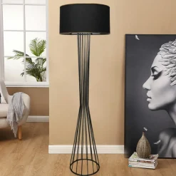 SINOP Lampadaires|Lampadaire salon moderne chic noir, abat-jour tissu