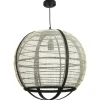 Suspensions / Lustres|Lampe boule noire rotin et tissu