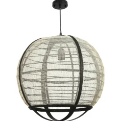 Suspensions / Lustres|Lampe boule noire rotin et tissu