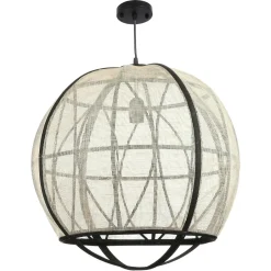 Suspensions / Lustres|Lampe boule noire rotin et tissu
