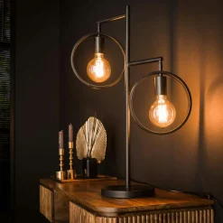 RALF Lampes À Poser·Lampe Style Industriel|Lampe décorative 2 anneaux, finition charbon