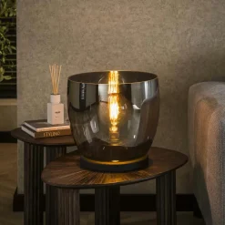 Niagara Lampadaires|Lampe de salon moderne avec vasque en verre gris fumé 32 cm