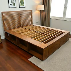 New Orléans Lits 2 Places|Lit 2 places Hévéa avec 2 tiroirs et 8 niches pour couchage 140x190 142x196x109cm NEW ORLEANS