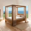 VERBIER Lits 2 Places|Lit baldaquin cadre 160 cm en bois – style naturel