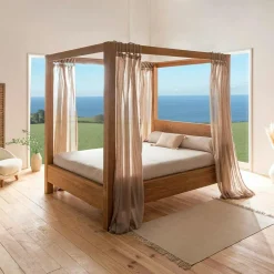 VERBIER Lits 2 Places|Lit baldaquin cadre 160 cm en bois – style naturel