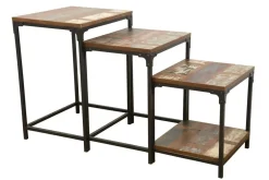 Loft / Loft Colors Sellettes En Métal|Tables D'Appoint En Métal|Lot de 3 Tables Gigognes / Sellettes en Hévéa recyclé coloré et métal 55x45x70cm LOFT COLORS