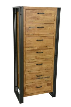 Docker Meubles D'Entrée·Vestiaires|Meubles D'Entrée·Vestiaires / Meubles À Chaussures|Meuble à chaussures hévéa recyclé naturel et métal noirci 7 tiroirs 65X40X150cm