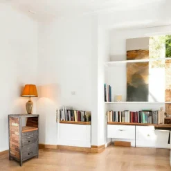 Caravelle Chiffonnier Industriel|Meuble de rangement bois recyclé 1 niche et 2 tiroirs métal 60x40x110cm