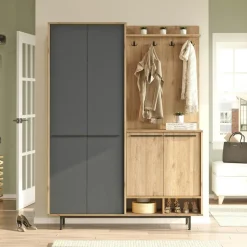 JENA Meubles D'Entrée·Portemanteaux|Meubles D'Entrée·Vestiaires|Meuble d'entrée avec rangement - anthracite et effet chêne