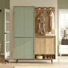 JENA Meubles D'Entrée·Portemanteaux|Meubles D'Entrée·Vestiaires|Meuble d'entrée avec rangement - vert sauge et effet chêne
