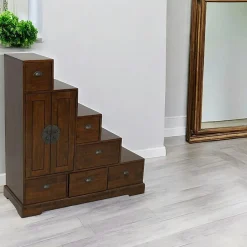 Maori Bibliothèques En Bois|Bibliothèques En Bois|Meuble escalier 6 tiroirs hévéa 112x43x118cm