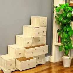 Maori Bibliothèques En Bois|Bibliothèques En Bois|Meuble Escalier "côté gauche" Hévéa 10 tiroirs 98x30x102cm