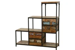 Loft / Loft Colors Etagères Industrielle|Meuble Escalier Double Faces 4 tiroirs, 4 niches cubes ouvertes en Hévéa recyclé coloré et métal 120x40x128cm LOFT COLORS