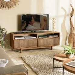 Swing Meubles Tv En Bois|Meuble TV 180 cm en teck recycle 2 tiroirs fibre de coco