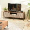 KANHA Meubles Tv En Bois|Meuble TV en manguier 1 tiroir 2 placards façade motifs graphiques