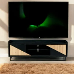 ANINA Meubles Tv En Bois|Meuble TV 2 portes bois noir et blanc