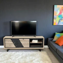 ESSEN Meubles Tv En Bois|Meuble TV 2 portes chêne blanc décor graphique