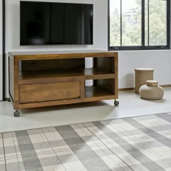 Olga Meubles Tv En Bois|Meuble TV à roulettes 1 tiroir hévéa 90cm