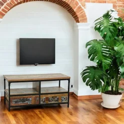 Loft / Loft Colors Meubles Tv Industriels|Meubles Tv En Bois|Meuble TV 3 tiroirs, 1 grande niche ouverte en Hévéa recyclé coloré et métal 150x45x50cm LOFT COLORS