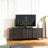 SURATE Meubles Tv En Bois|Meuble TV 2 tiroirs 2 portes motifs sculptés bois noir