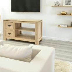 Helena Meubles Tv En Bois|Meuble TV 2 tiroirs hévéa 100x45x58cm