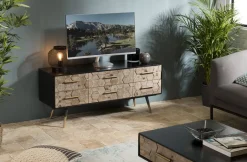 RIGA Meubles Tv Vintage|Meubles Tv En Bois|Meuble tv avec rangement 6 tiroirs nid d'abeilles