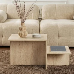 MARFA Meubles Tv En Bois|Meuble TV avec rangement - effet travertin