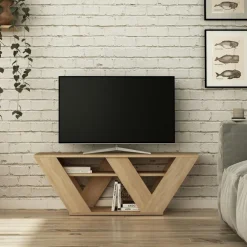 MARFA Meubles Tv En Bois|Meuble TV avec rangement effet bois clair - pied en W