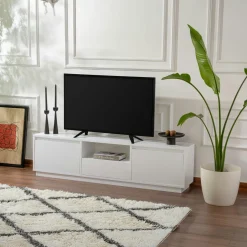 MARFA Meubles Tv En Bois|Meuble TV blanc avec rangement - effet laque