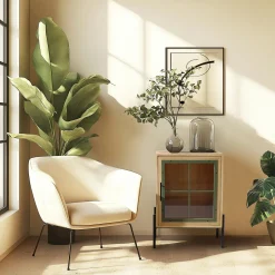 BAGAN Meubles Tv En Bois|Meuble TV bois clair 4 portes vitrées contour vert